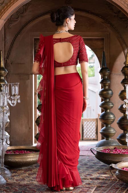 DESIGNER MAROON SILK READYMADE SAREE BLOUSE – ASHBHAV