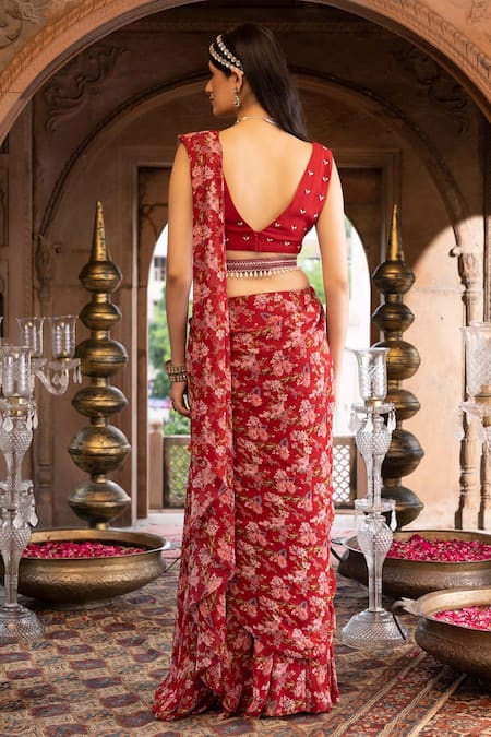 Chhavvi Aggarwal Floral Print Pre-Draped Saree With Blouse 