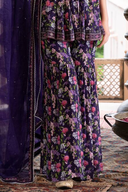 Buy Chhavvi Aggarwal Purple Crepe And Organza Lining Shantoon Cutdana, Floral Kurta Sharara Set Online at Aza Fashions Buy_Chhavvi Aggarwal_Purple Crepe And Organza Lining Shantoon Cutdana, Floral Kurta Sharara Set_Online_at_Aza_Fashions