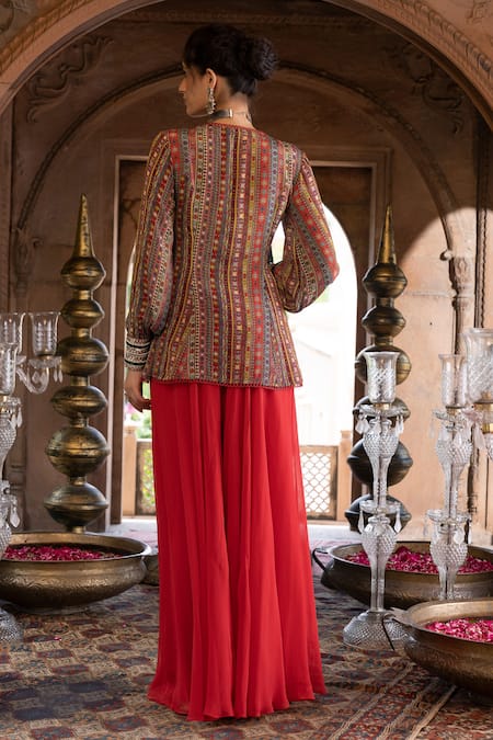 Chhavvi Aggarwal Printed Jacket Style Tunic & Palazzo Set For Kids