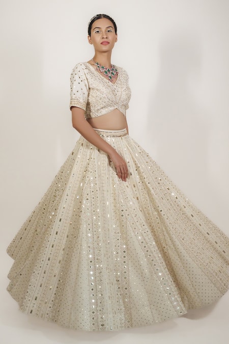 Shop Neha & Tarun Beige Organza, Chanderi, Lining Shantoon Embroidered Bridal Lehenga Set at Aza Fashions Shop_Neha & Tarun_Beige Organza, Chanderi, Lining Shantoon Embroidered Bridal Lehenga Set_at_Aza_Fashions