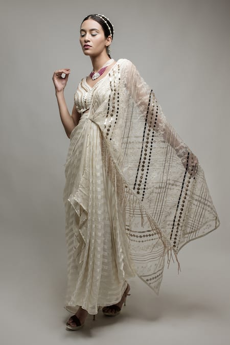 Neha & Tarun Embroidered Pre-Draped Saree Gown 