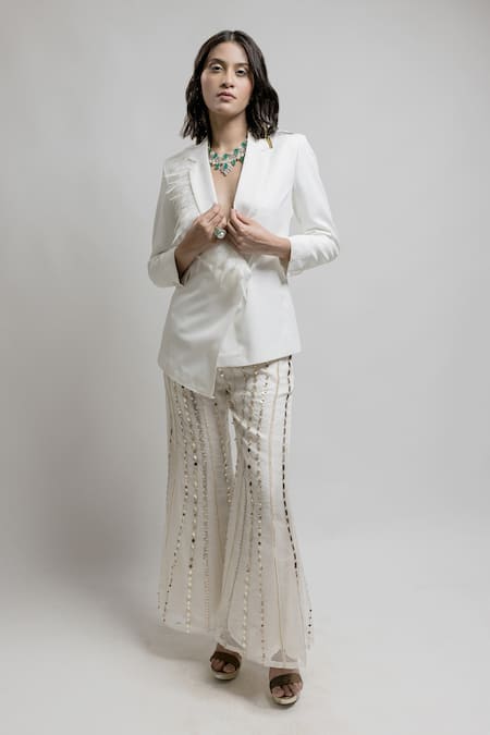Ziaesm Womens Slim Fitted Blazer Pants Bootcut 2Piece Suits Set White XXS   Amazonin Clothing  Accessories