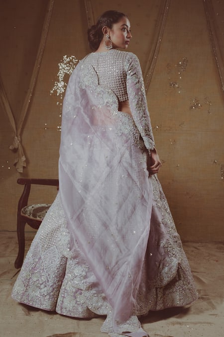 Shop Aangan By Parul Purple Raw Silk, Net Cotton Satin Rajawadi Scoop Embroidered Bridal Lehenga Set at Aza Fashions Shop_Aangan By Parul_Purple Raw Silk, Net Cotton Satin Rajawadi Scoop Embroidered Bridal Lehenga Set _at_Aza_Fashions