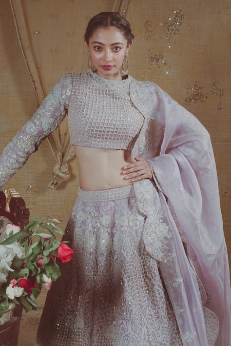 Aangan By Parul Purple Raw Silk, Net Cotton Satin Rajawadi Scoop Embroidered Bridal Lehenga Set Online at Aza Fashions Aangan By Parul_Purple Raw Silk, Net Cotton Satin Rajawadi Scoop Embroidered Bridal Lehenga Set _Online_at_Aza_Fashions