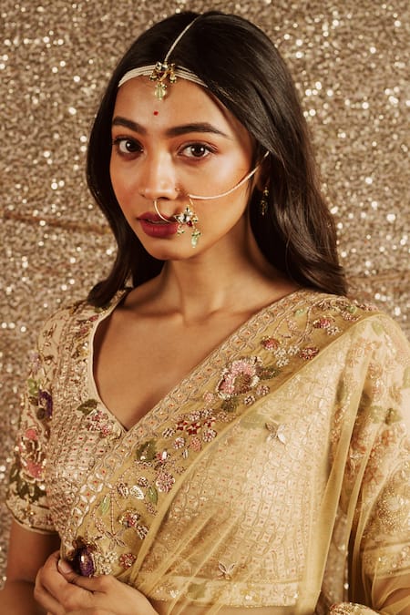 Buy Aangan By Parul Gold Cotton, Net, Satin, Pure Silk Gota, Resham And Embroidered Bridal Lehenga Set Online at Aza Fashions Buy_Aangan By Parul_Gold Cotton, Net, Satin, Pure Silk Gota, Resham And Embroidered Bridal Lehenga Set _Online_at_Aza_Fashions