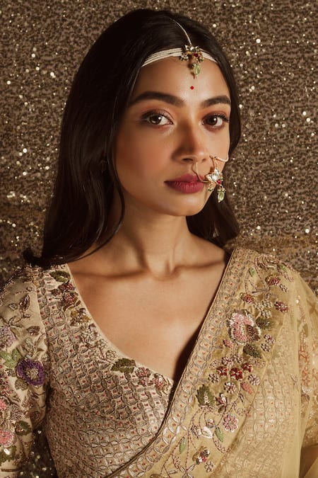 Shop Aangan By Parul Gold Cotton, Net, Satin, Pure Silk Gota, Resham And Embroidered Bridal Lehenga Set Online at Aza Fashions Shop_Aangan By Parul_Gold Cotton, Net, Satin, Pure Silk Gota, Resham And Embroidered Bridal Lehenga Set _Online_at_Aza_Fashions