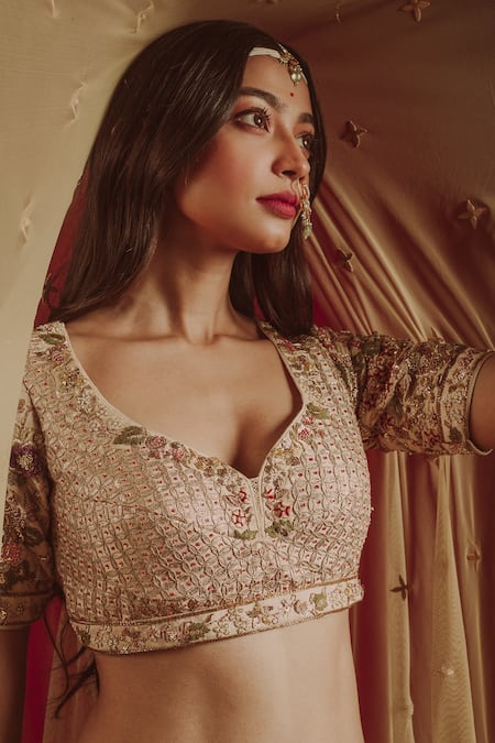 Aangan By Parul Gold Cotton, Net, Satin, Pure Silk Gota, Resham And Embroidered Bridal Lehenga Set at Aza Fashions Aangan By Parul_Gold Cotton, Net, Satin, Pure Silk Gota, Resham And Embroidered Bridal Lehenga Set _at_Aza_Fashions