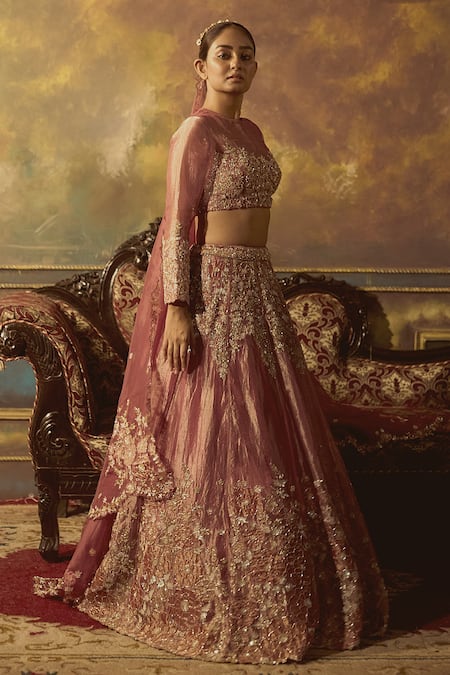 Aangan By Parul Pink Cotton, Tissue Organza Satin Floral Round Embroidered Bridal Lehenga Set Online at Aza Fashions Aangan By Parul_Pink Cotton, Tissue Organza Satin Floral Round Embroidered Bridal Lehenga Set _Online_at_Aza_Fashions