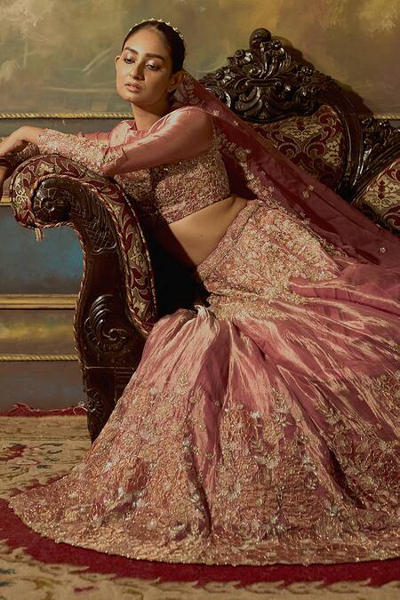 Buy Aangan By Parul Pink Cotton, Tissue Organza Satin Floral Round Embroidered Bridal Lehenga Set Online at Aza Fashions Buy_Aangan By Parul_Pink Cotton, Tissue Organza Satin Floral Round Embroidered Bridal Lehenga Set _Online_at_Aza_Fashions