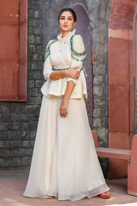 Blue Designer Pakistani Partywear and Wedding Peplum with Sharara and  Embroidery Bespoke -