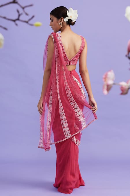 Vaishali Agarwal Embroidered Pre-Draped Saree With Blouse 