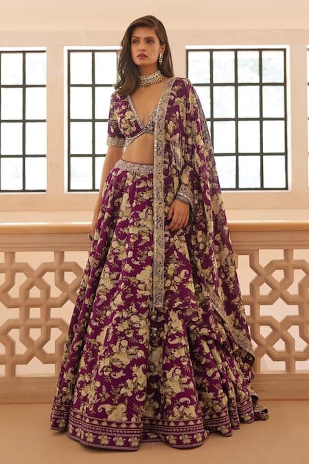Buy_Sana Barreja_Purple Chanderi , Lining Cotton Arfana Printed Lehenga Set _Online_at_Aza_Fashions