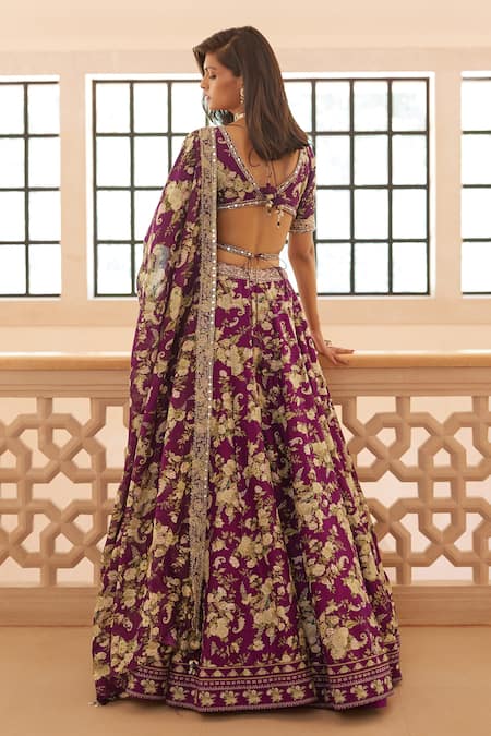 Sana Barreja_Purple Chanderi , Lining Cotton Arfana Printed Lehenga Set _Online_at_Aza_Fashions