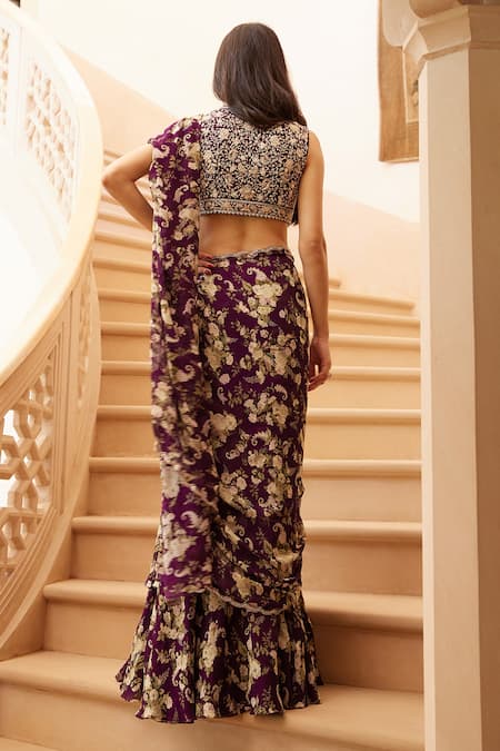 Sana Barreja Feroza Printed Pre-Draped Saree With Blouse 