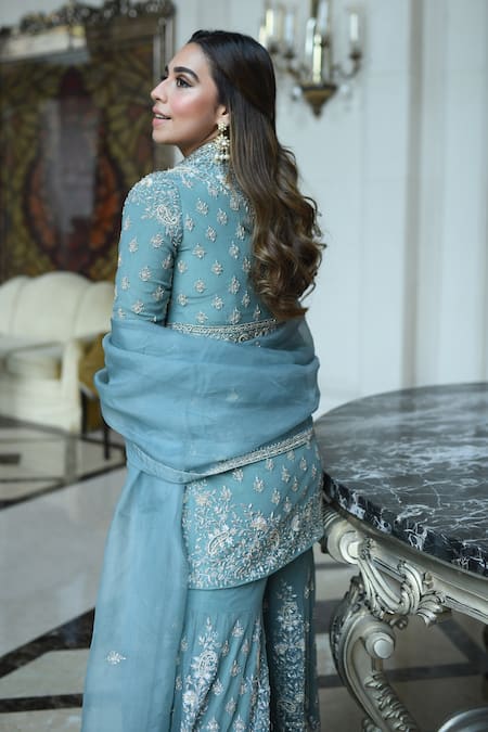 Sana Barreja Shahana Embroidered Jacket Gharara Set 