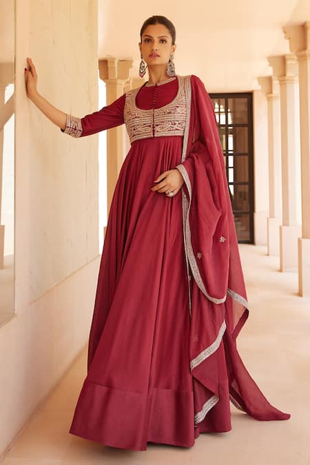 Buy Ivory Mughal Motifs Anarkali Jacket For Women Online