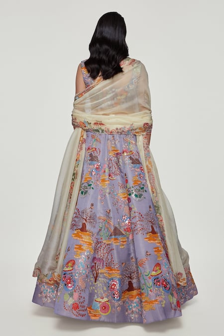 Aisha Rao Purple Kasab Satin Divergence Sweetheart Neck Applique Embellished Lehenga Set Online at Aza Fashions Aisha Rao_Purple Kasab Satin Divergence Sweetheart Neck Applique Embellished Lehenga Set _Online_at_Aza_Fashions