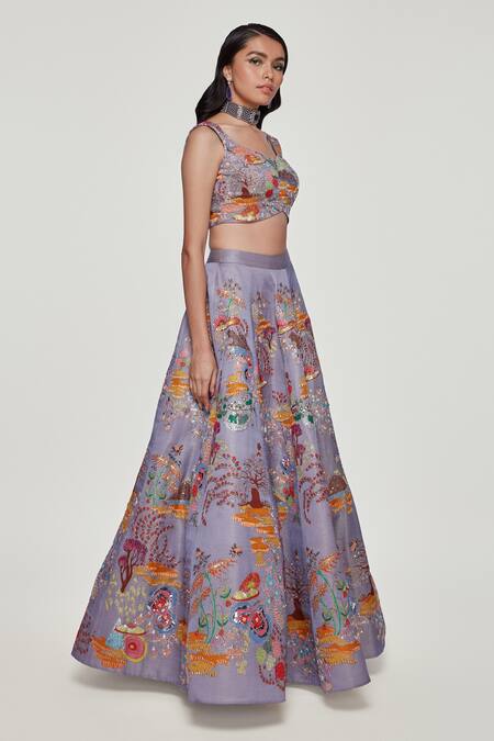 Buy Aisha Rao Purple Kasab Satin Divergence Sweetheart Neck Applique Embellished Lehenga Set Online at Aza Fashions Buy_Aisha Rao_Purple Kasab Satin Divergence Sweetheart Neck Applique Embellished Lehenga Set _Online_at_Aza_Fashions