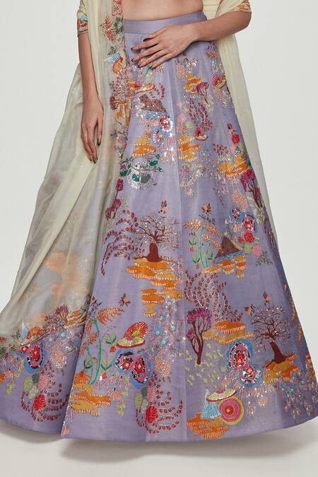 Shop Aisha Rao Purple Kasab Satin Divergence Sweetheart Neck Applique Embellished Lehenga Set Online at Aza Fashions Shop_Aisha Rao_Purple Kasab Satin Divergence Sweetheart Neck Applique Embellished Lehenga Set _Online_at_Aza_Fashions