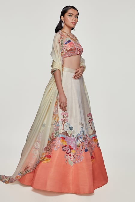 Aisha Rao Ivory Kasab Satin, Tulle Divergence Cutwork Neck Applique Lehenga Set Online at Aza Fashions Aisha Rao_Ivory Kasab Satin, Tulle Divergence Cutwork Neck Applique Lehenga Set _Online_at_Aza_Fashions