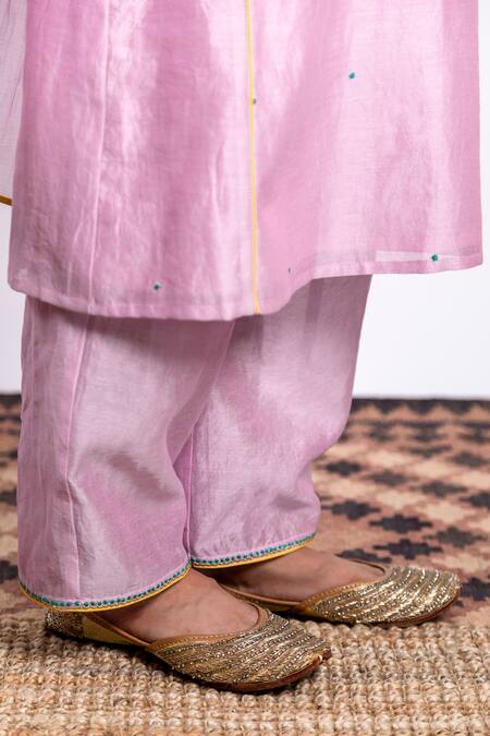 BOTEH_Purple Chanderi Silk, Cotton Embroidery Kurta Set _Online_at_Aza_Fashions