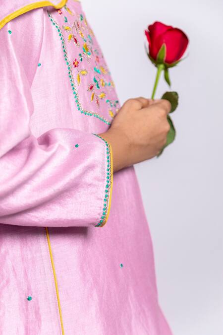 Shop_BOTEH_Purple Chanderi Silk, Cotton Embroidery Kurta Set _Online_at_Aza_Fashions