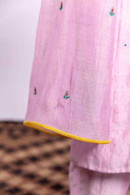 BOTEH_Purple Chanderi Silk, Cotton Embroidery Kurta Set _at_Aza_Fashions