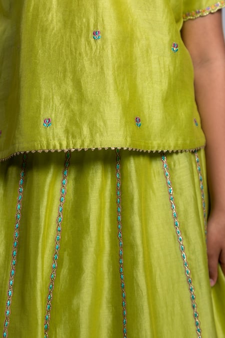 Buy BOTEH Green Chanderi Silk, Cotton Embroidery Peacock Lehenga Set Online at Aza Fashions Buy_BOTEH_Green Chanderi Silk, Cotton Embroidery Peacock Lehenga Set _Online_at_Aza_Fashions