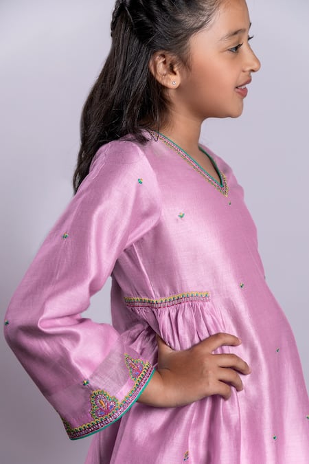 Buy_BOTEH_Purple Silk, Cotton, Embroidery Kurta Set _Online_at_Aza_Fashions