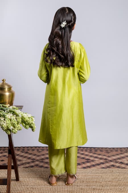 Shop_Boteh_Green Chanderi Silk, Cotton Embroidery Floral Anarkali Set _at_Aza_Fashions