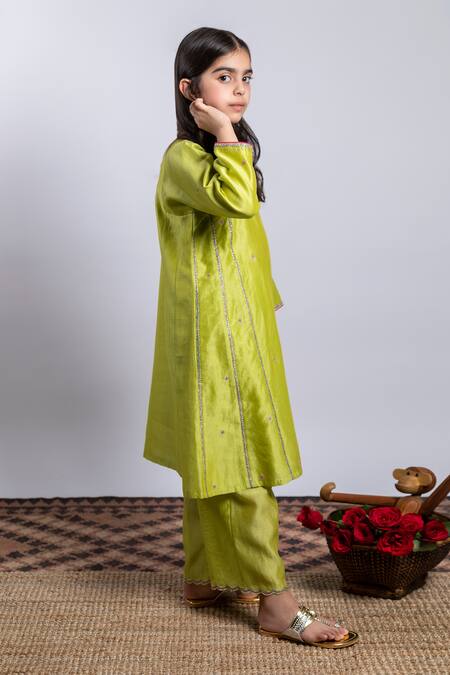 Boteh_Green Chanderi Silk, Cotton Embroidery Floral Anarkali Set _Online_at_Aza_Fashions