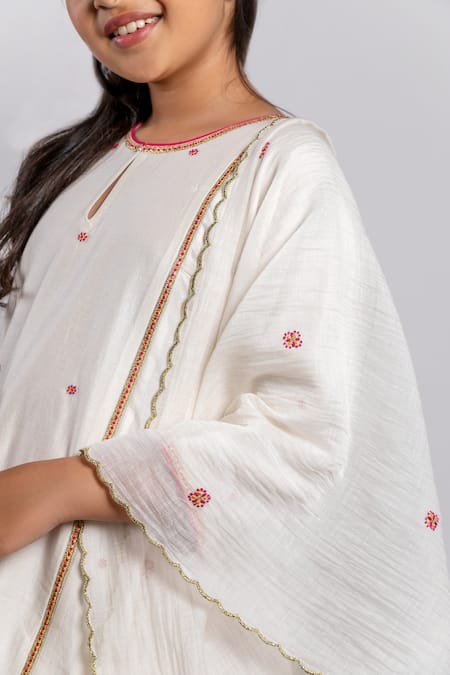 Boteh_Ivory Chanderi Silk, Cotton Embroidery Floral Anarkali Set _at_Aza_Fashions