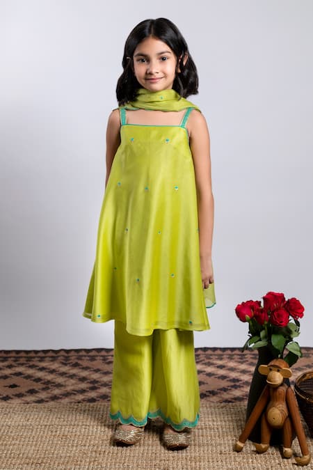 Boteh Green Chanderi Silk Embroidery Floral Kurta Set 