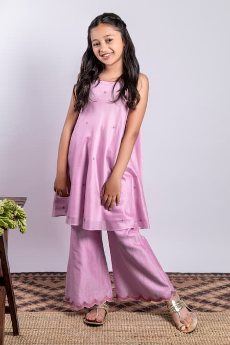 BOTEH_Purple Chanderi Silk, Cotton Embroidery Kurta Set _Online_at_Aza_Fashions