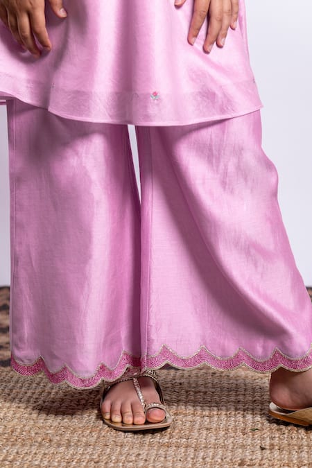 Buy_BOTEH_Purple Chanderi Silk, Cotton Embroidery Kurta Set _Online_at_Aza_Fashions