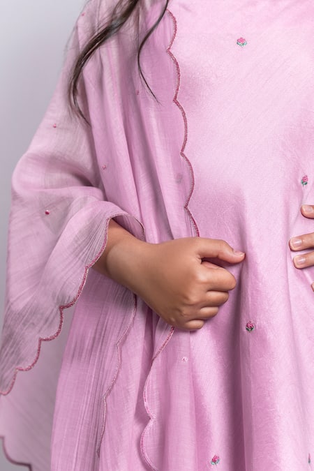 BOTEH_Purple Chanderi Silk, Cotton Embroidery Kurta Set _at_Aza_Fashions