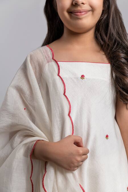 Shop_BOTEH_Ivory Chanderi Silk, Cotton Embroidery Kurta Set _Online_at_Aza_Fashions