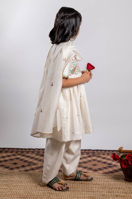 BOTEH_Ivory Chanderi Silk, Cotton Embroidery Anarkali Set _Online_at_Aza_Fashions