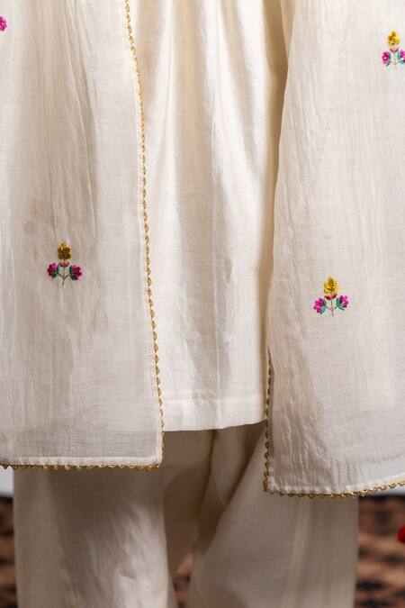 Shop_BOTEH_Ivory Chanderi Silk, Cotton Embroidery Anarkali Set _Online_at_Aza_Fashions