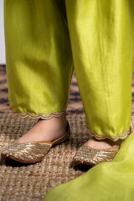 Shop_Boteh_Green Chanderi Silk, Cotton Embroidery Anarkali Set _Online_at_Aza_Fashions