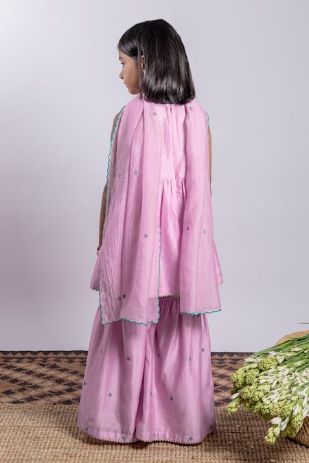 Shop_Boteh_Purple Chanderi Silk, Cotton Embroidery Kurta Sharara Set _at_Aza_Fashions