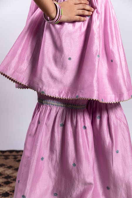 Shop_Boteh_Purple Chanderi Silk, Cotton Embroidery Kurta Sharara Set _Online_at_Aza_Fashions
