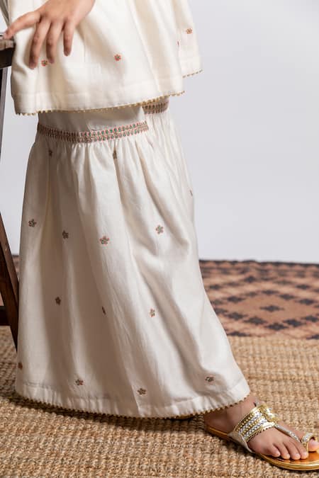 Shop_Boteh_Ivory Chanderi Silk, Cotton Embroidery Kurta Sharara Set _Online_at_Aza_Fashions
