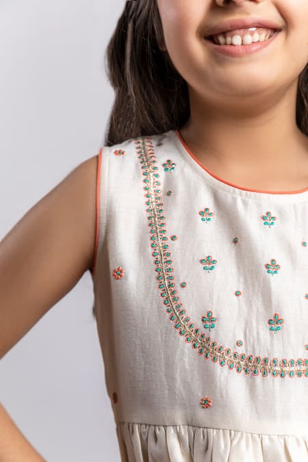 Boteh_Ivory Chanderi Silk, Cotton Embroidery Kurta Sharara Set _at_Aza_Fashions