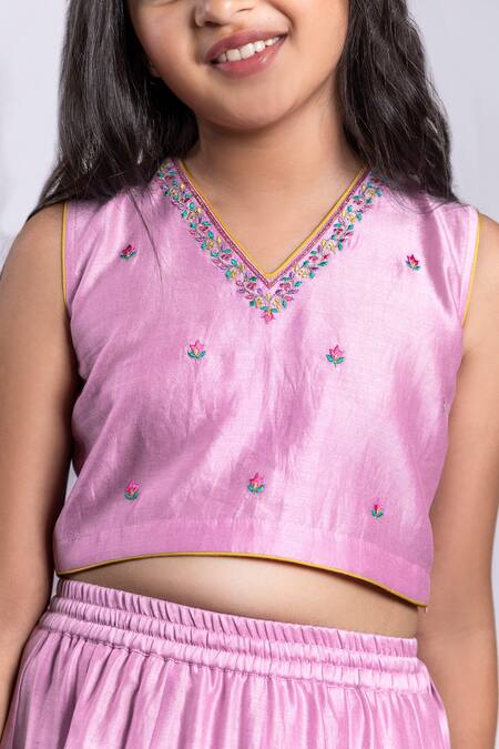 Buy_Boteh_Purple Chanderi Silk, Cotton Embroidery Floral Lehenga Set _Online_at_Aza_Fashions