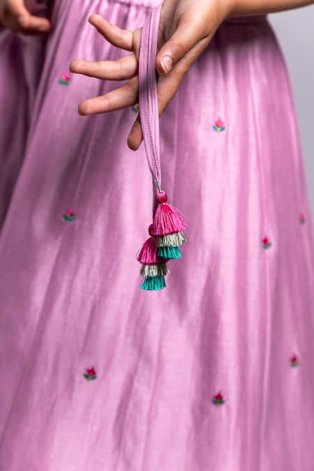Boteh_Purple Chanderi Silk, Cotton Embroidery Floral Lehenga Set _at_Aza_Fashions