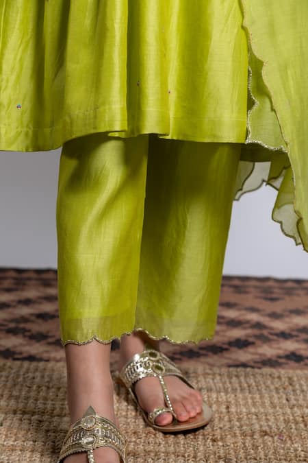 Shop_Boteh_Green Chanderi Silk, Cotton Embroidery Anarkali Set _Online_at_Aza_Fashions