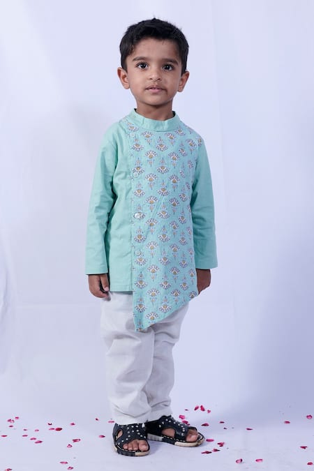 Pankhuri By Priyanka Green Embroidery Floral Print Asymmetric Kurta Set 