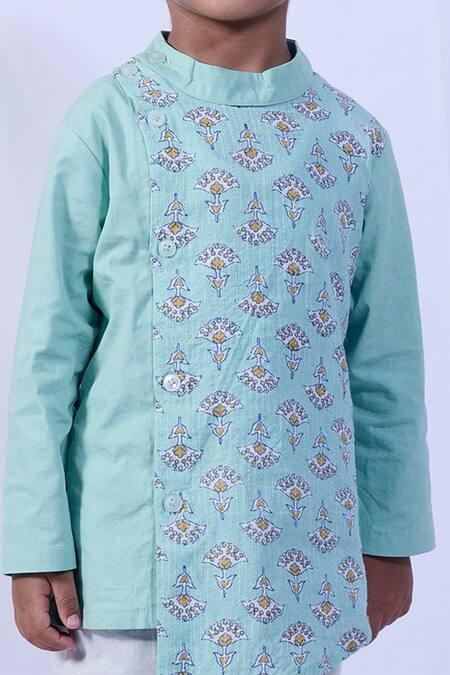 Shop Pankhuri By Priyanka Green Embroidery Floral Print Asymmetric Kurta Set Online at Aza Fashions Shop_Pankhuri By Priyanka_Green Embroidery Floral Print Asymmetric Kurta Set _Online_at_Aza_Fashions